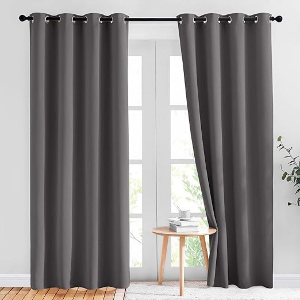 Polyester Blackout Curtains 2 Panels Silver Grommet Thermal Insulated Soundproof Curtains