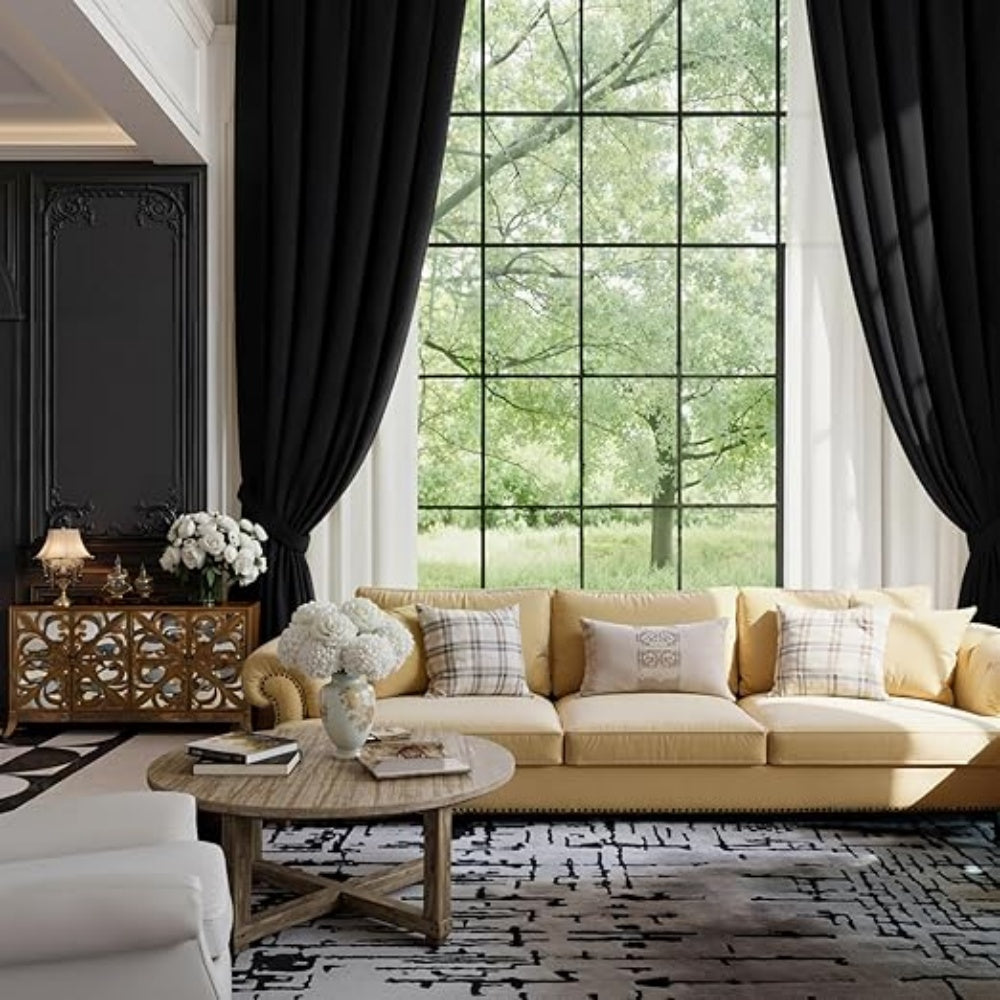 Velvet Blackout Curtains 52x144 Inch Silver Grommet Adjustable Height Sound Dampening Curtains