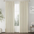 40x90 Inch 100% Full Blackout Thermal Insulated Linen Blend Pinch Pleat Curtains with Multi Hanging Options