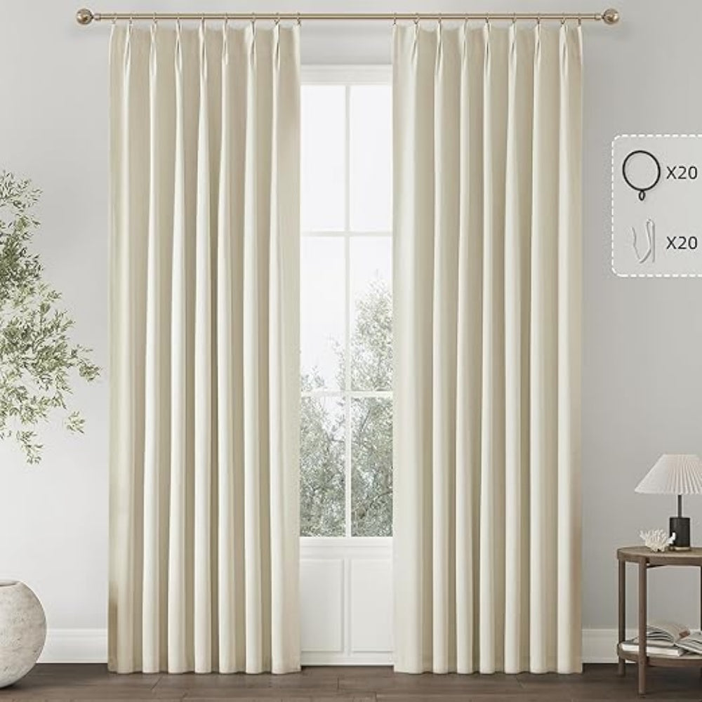40x90 Inch 100% Full Blackout Thermal Insulated Linen Blend Pinch Pleat Curtains with Multi Hanging Options