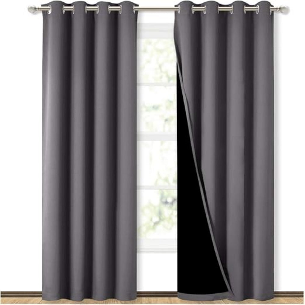 Double Layer Lined Polyester Blackout Curtains Silver Grommet Thermal Insulated Noise Reducing Formaldehyde Free Curtains