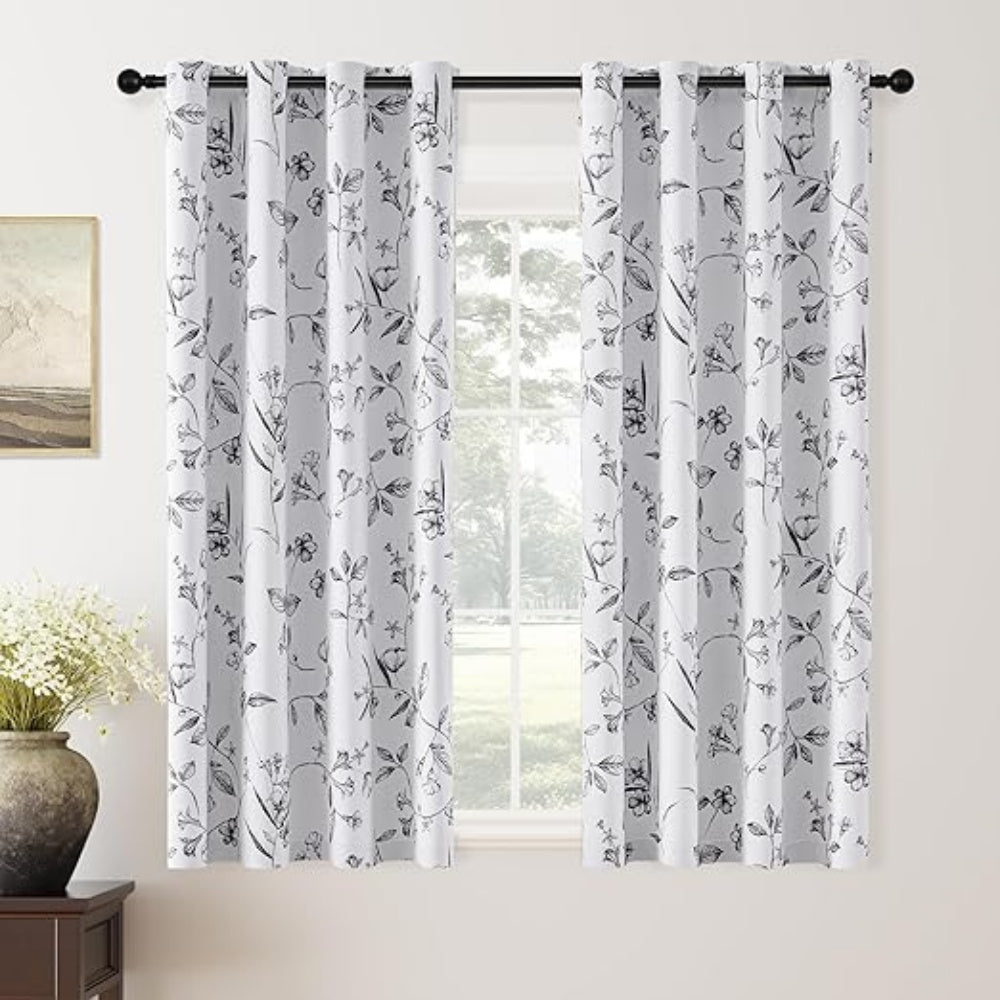 2 Panels 52x63 Inch Floral Pattern 100% Full Blackout Thermal Insulated Grommet Window Curtains