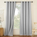 Faux Linen Total Blackout Curtains White Lined Thermal Insulated Noise Reduction Silver Grommet Curtains