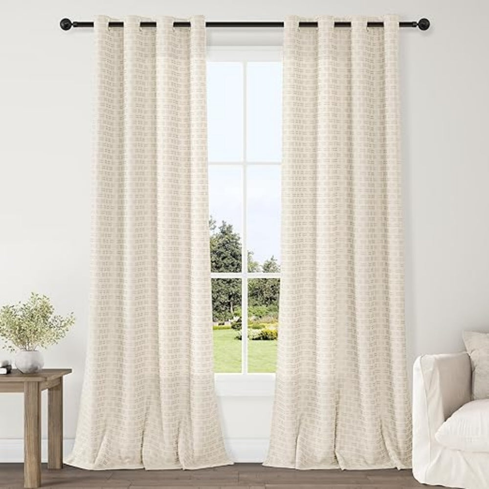 2 Panels 52x90 Inch Elegant Semi Sheer Linen Grommet Curtains, Light Filtering Privacy Window Drapes