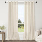 2 Panels 52x90 Inch Elegant Semi Sheer Linen Grommet Curtains, Light Filtering Privacy Window Drapes