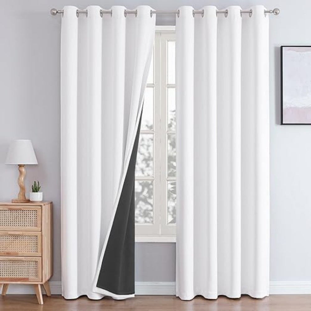 2 Panels 100% Full Blackout Double Layer Polyester Window Curtains, Light Blocking Noise Reducing Thermal Insulated Drapes