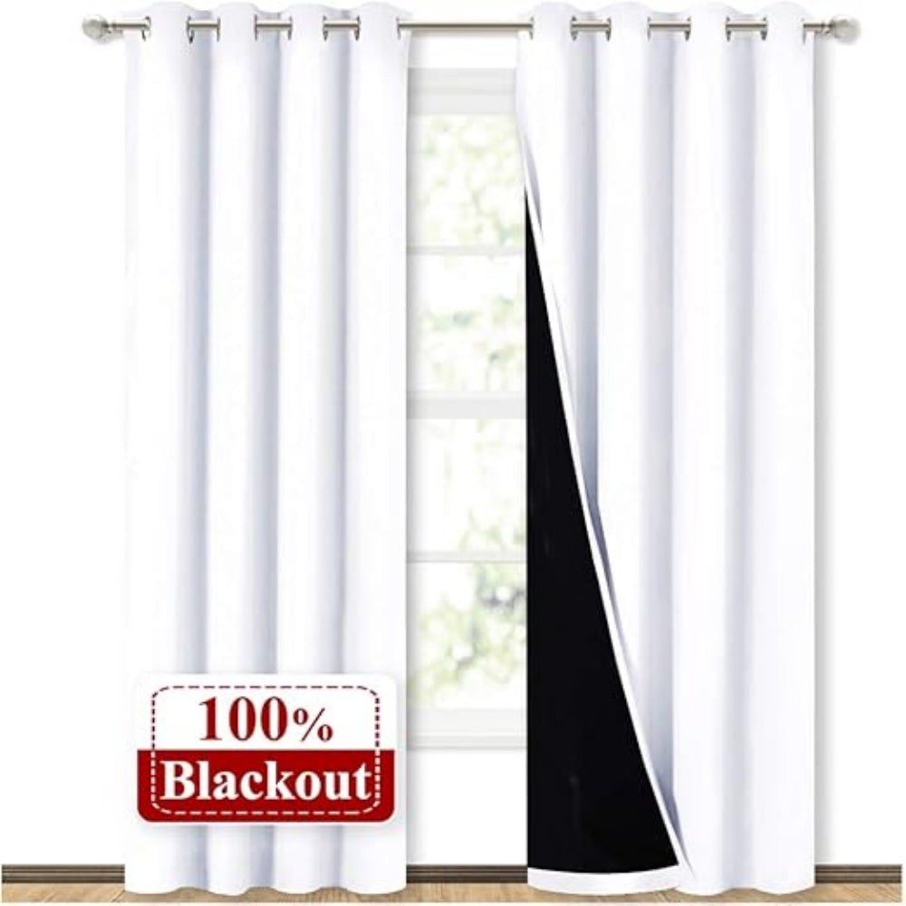 Double Layer Thick Polyester Blackout Curtains Silver Grommet Ready Made Curtains Thermal Insulated Soundproof Sun Protection Curtains