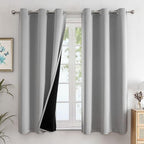2 Panels Light Gray 100% Full Blackout Double Layer Polyester Window Curtains, Light Blocking Noise Reducing Thermal Insulated Drapes