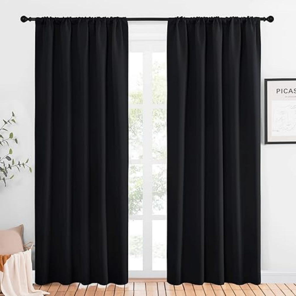 Full Polyester 3-Layer Blackout Curtains Rod Pocket Adjustable Length Thermal Sun Blocking Curtains