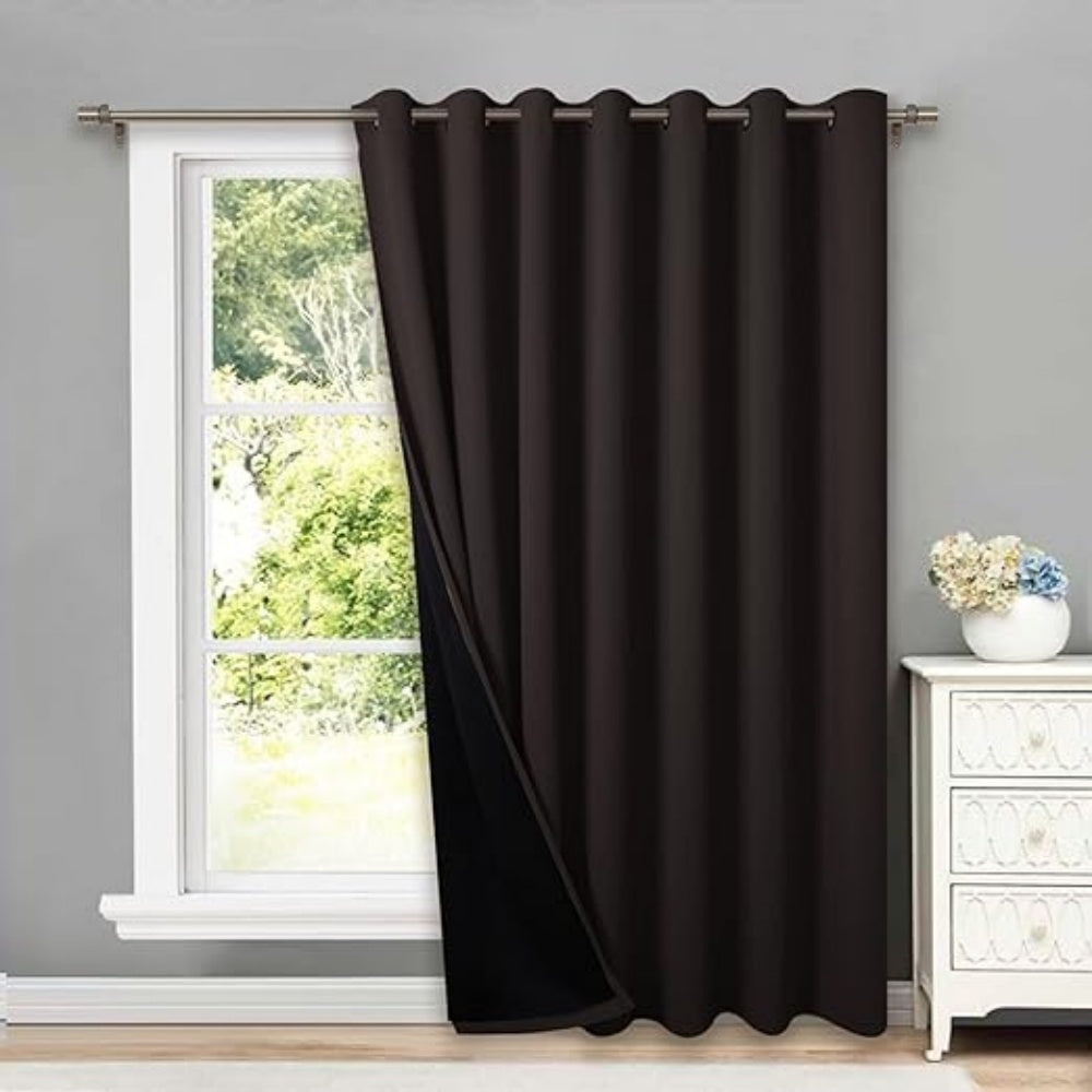 Extra Wide Patio Door Drape Blackout Super Heavy-Duty Thermal Lined Curtain 1 Panel 100x84 Brown Privacy Assured