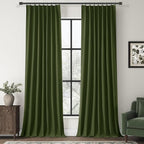 40x96 Inch 100% Full Blackout Thermal Insulated Linen Blend Pinch Pleat Curtains with 4 Flexible Hanging Options