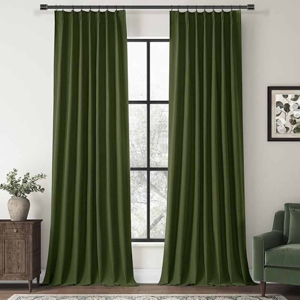 40x96 Inch 100% Full Blackout Thermal Insulated Linen Blend Pinch Pleat Curtains with 4 Flexible Hanging Options