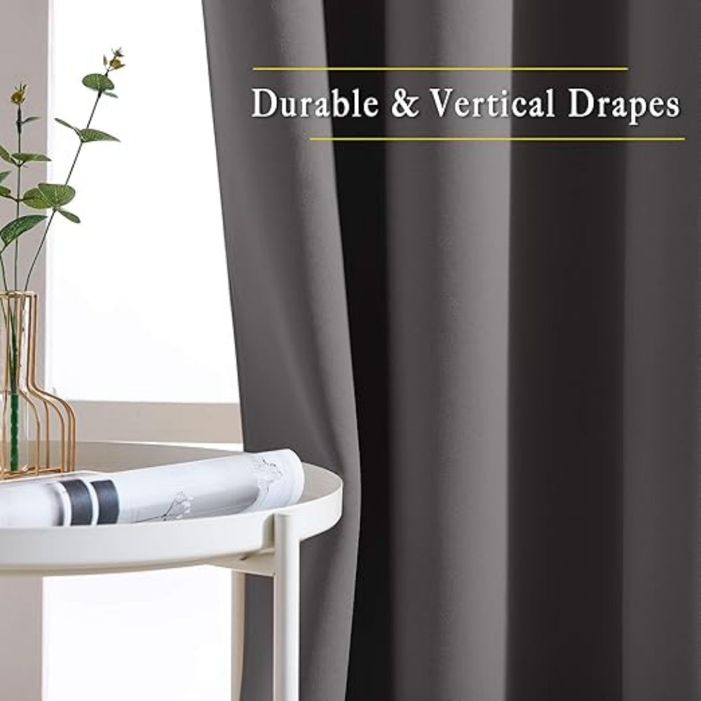 Polyester Blackout Curtains 2 Panels Silver Grommet Thermal Insulated Soundproof Curtains