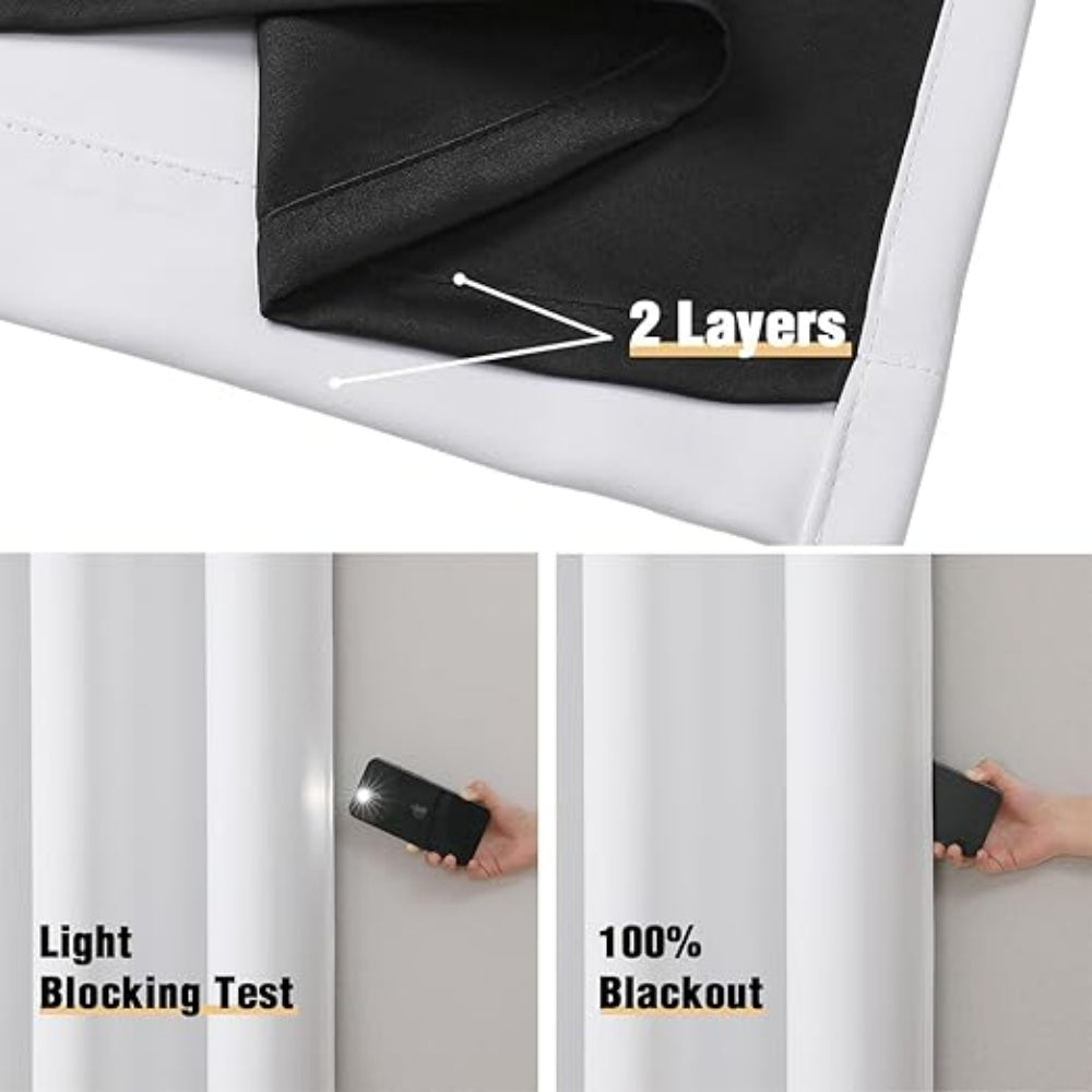 2 Panels 100% Full Blackout Double Layer Polyester Window Curtains, Light Blocking Noise Reducing Thermal Insulated Drapes