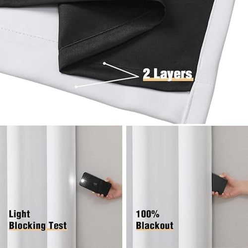 2 Panels 100% Full Blackout Double Layer Polyester Window Curtains, Light Blocking Noise Reducing Thermal Insulated Drapes