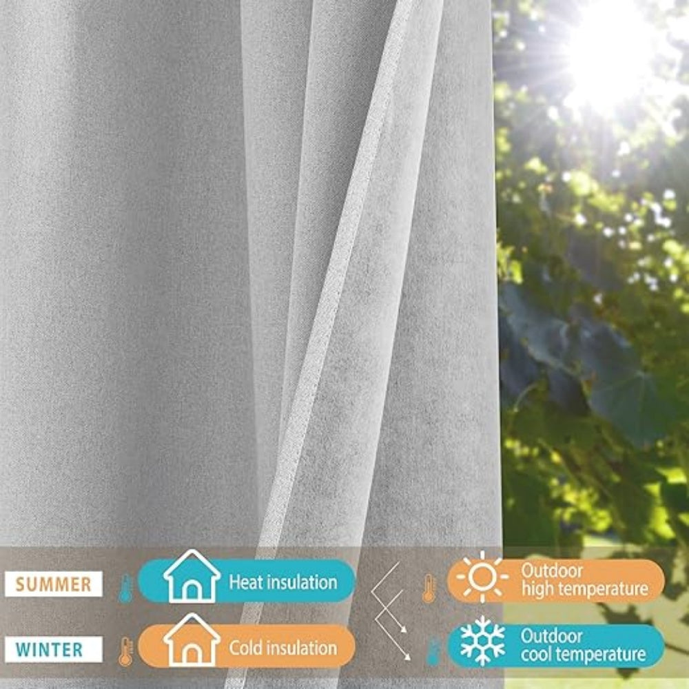 Faux Linen Total Blackout Curtains White Lined Thermal Insulated Noise Reduction Silver Grommet Curtains