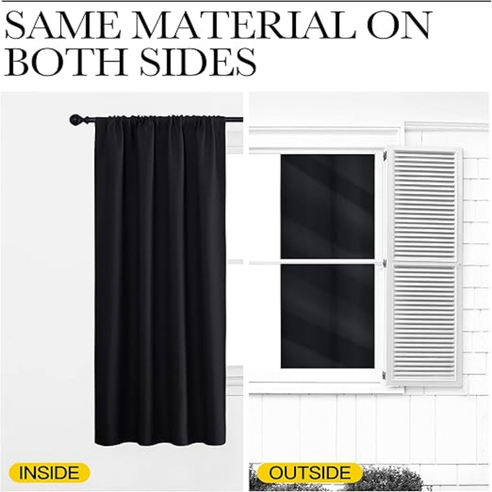Full Polyester 3-Layer Blackout Curtains Rod Pocket Adjustable Length Thermal Sun Blocking Curtains