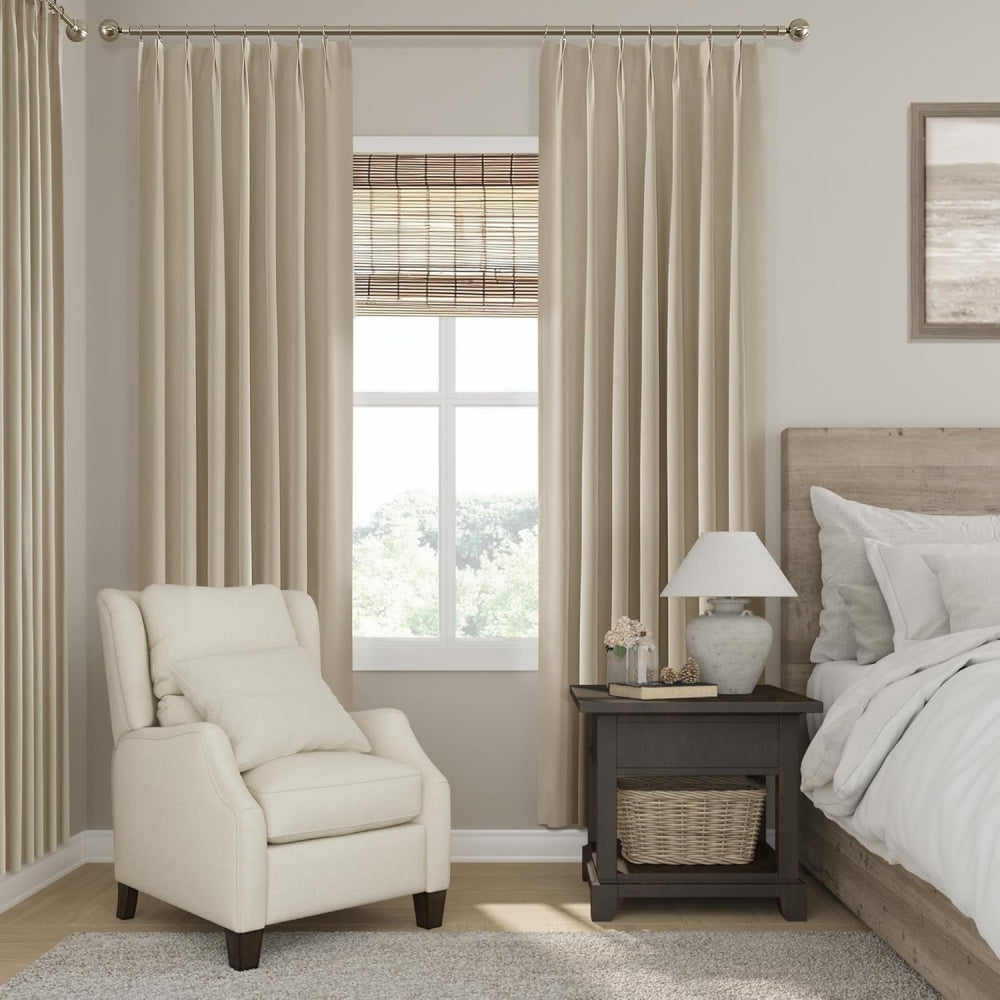 Natural Linen Pinch Pleated Blackout Curtains, Thermal Insulated Room Darkening Window Drapes with Back Tab & Hooks Rings for Farmhouse Living Room & Bedroom, 40"W x 80"L, 2 Panels