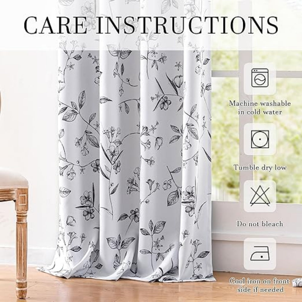 2 Panels 52x63 Inch Floral Pattern 100% Full Blackout Thermal Insulated Grommet Window Curtains