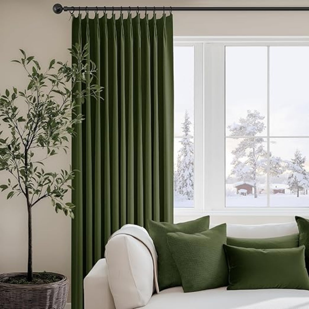 40x96 Inch 100% Full Blackout Thermal Insulated Linen Blend Pinch Pleat Curtains with 4 Flexible Hanging Options
