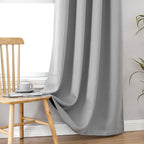 2 Panels Light Gray 100% Full Blackout Double Layer Polyester Window Curtains, Light Blocking Noise Reducing Thermal Insulated Drapes