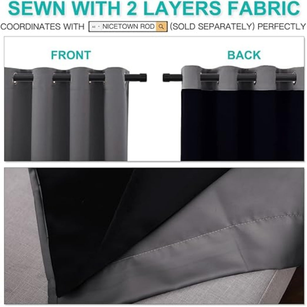 Double Layer Lined Polyester Blackout Curtains Silver Grommet Thermal Insulated Noise Reducing Formaldehyde Free Curtains