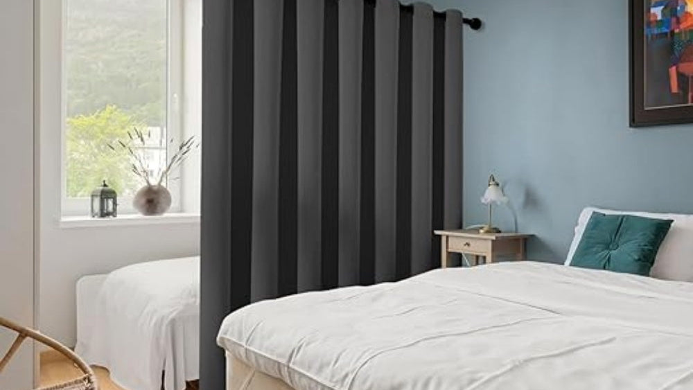 Single Panel Charcoal Gray Room Divider Curtain, Extra Wide Thermal Insulated Privacy Partition Drape with Metal Grommets