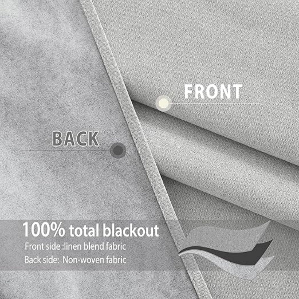 Faux Linen Total Blackout Curtains White Lined Thermal Insulated Noise Reduction Silver Grommet Curtains