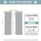 2 Panels Light Gray 100% Full Blackout Double Layer Polyester Window Curtains, Light Blocking Noise Reducing Thermal Insulated Drapes