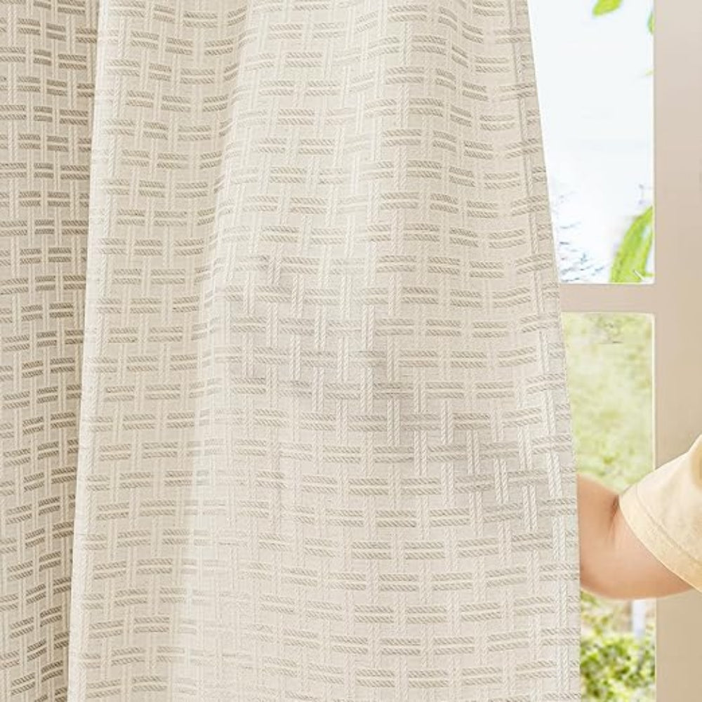 2 Panels 52x90 Inch Elegant Semi Sheer Linen Grommet Curtains, Light Filtering Privacy Window Drapes