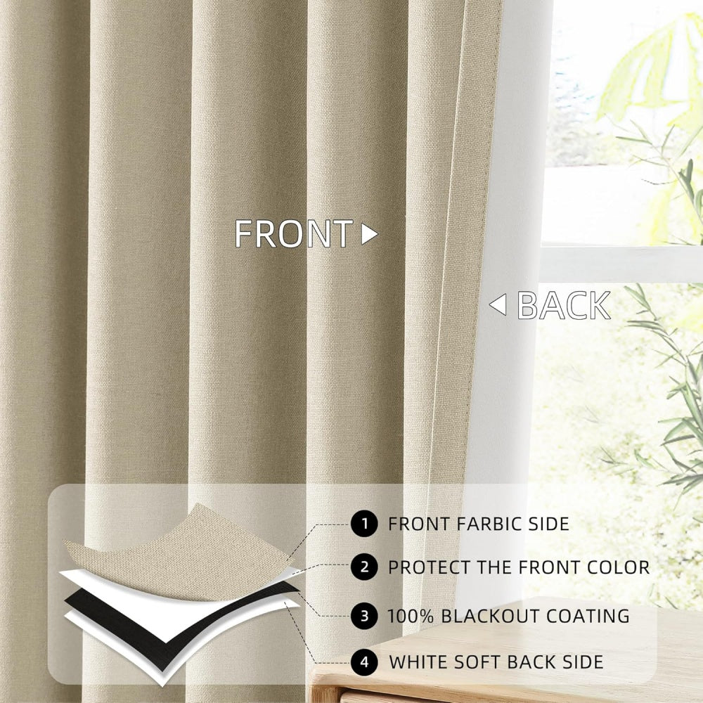 Natural Linen Pinch Pleated Blackout Curtains, Thermal Insulated Room Darkening Window Drapes with Back Tab & Hooks Rings for Farmhouse Living Room & Bedroom, 40"W x 80"L, 2 Panels