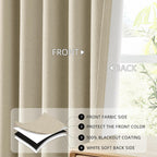 Natural Linen Pinch Pleated Blackout Curtains, Thermal Insulated Room Darkening Window Drapes with Back Tab & Hooks Rings for Farmhouse Living Room & Bedroom, 40"W x 80"L, 2 Panels