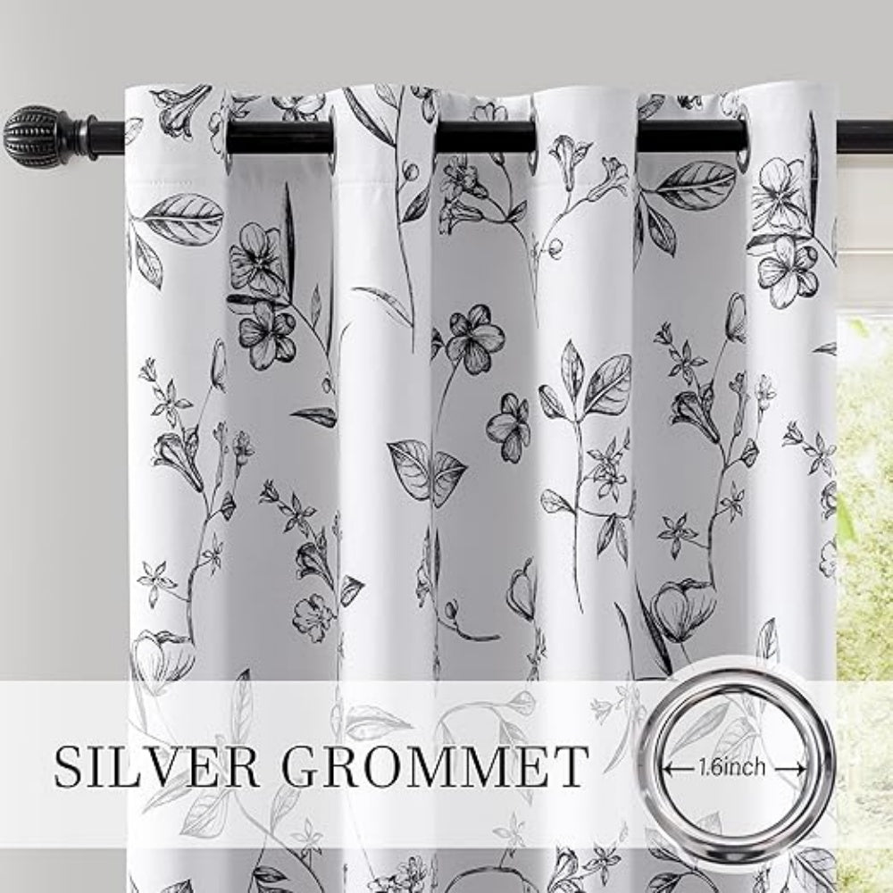 2 Panels 52x63 Inch Floral Pattern 100% Full Blackout Thermal Insulated Grommet Window Curtains