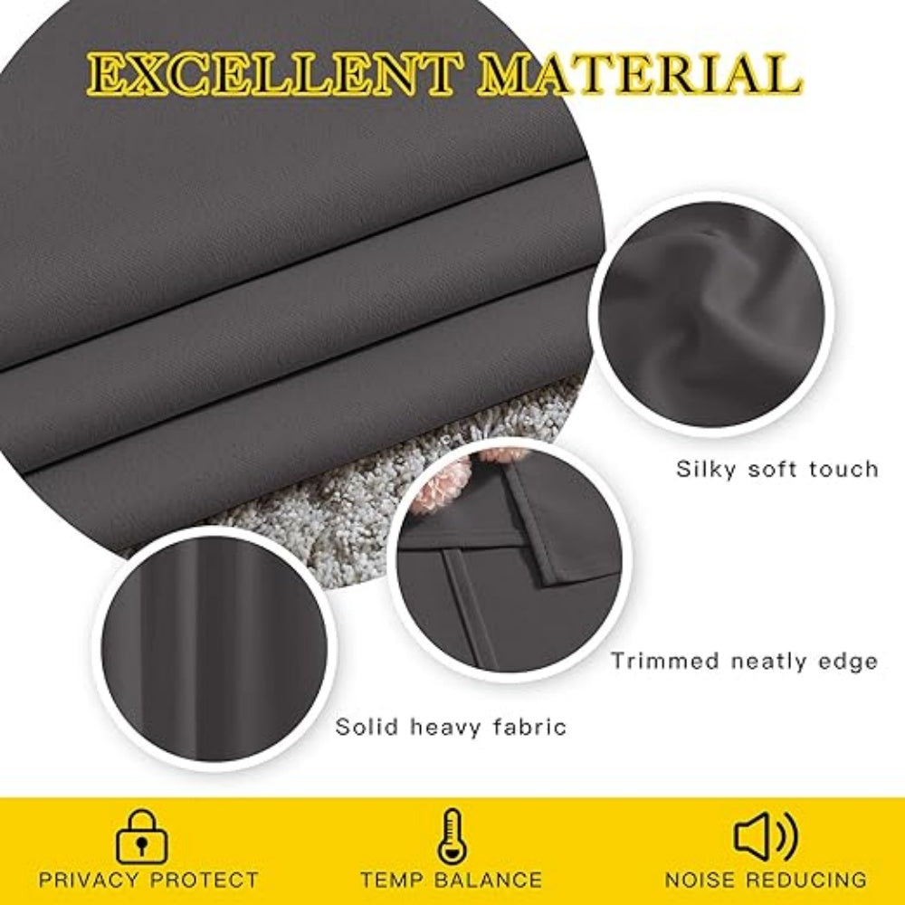 Polyester Blackout Curtains 2 Panels Silver Grommet Thermal Insulated Soundproof Curtains