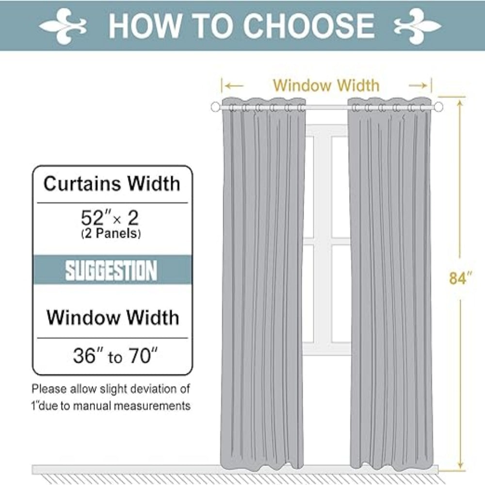 2 Panels 100% Full Blackout Double Layer Polyester Window Curtains, Light Blocking Noise Reducing Thermal Insulated Drapes