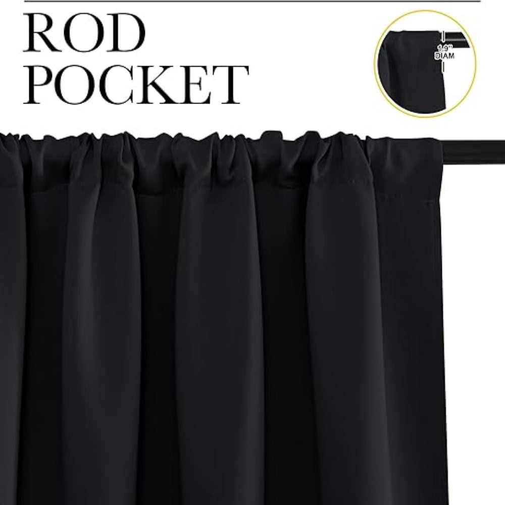 Full Polyester 3-Layer Blackout Curtains Rod Pocket Adjustable Length Thermal Sun Blocking Curtains