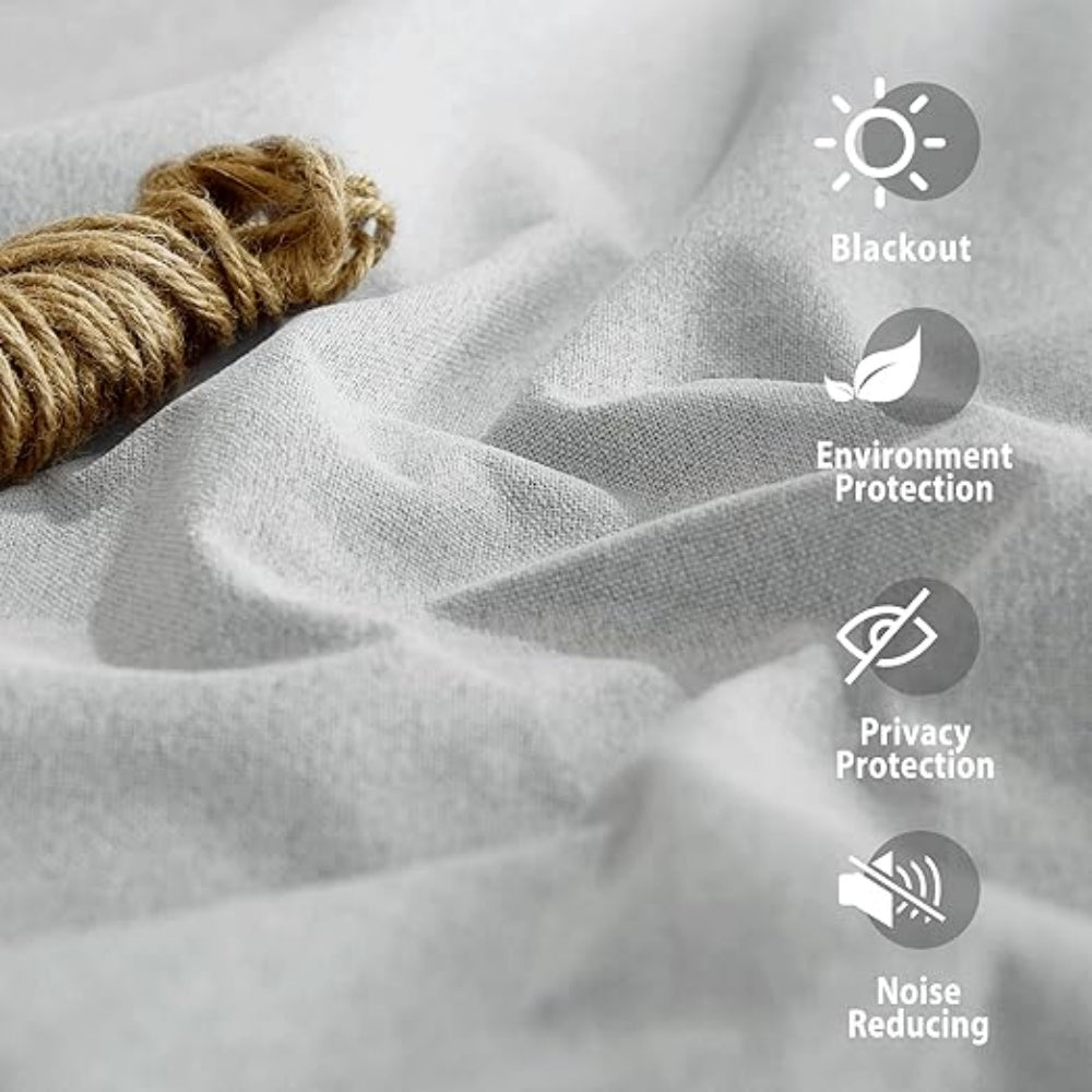 Faux Linen Total Blackout Curtains White Lined Thermal Insulated Noise Reduction Silver Grommet Curtains