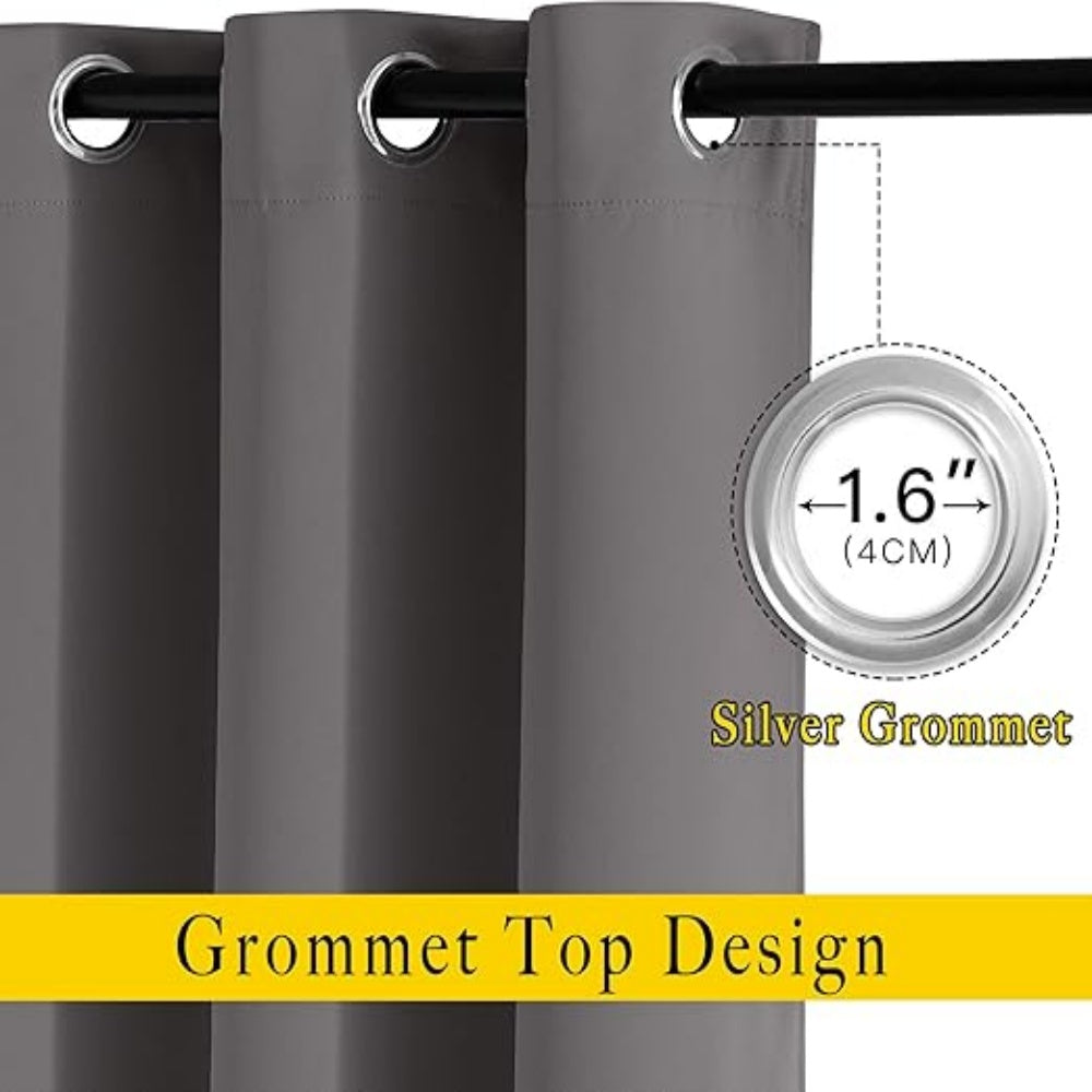 Polyester Blackout Curtains 2 Panels Silver Grommet Thermal Insulated Soundproof Curtains