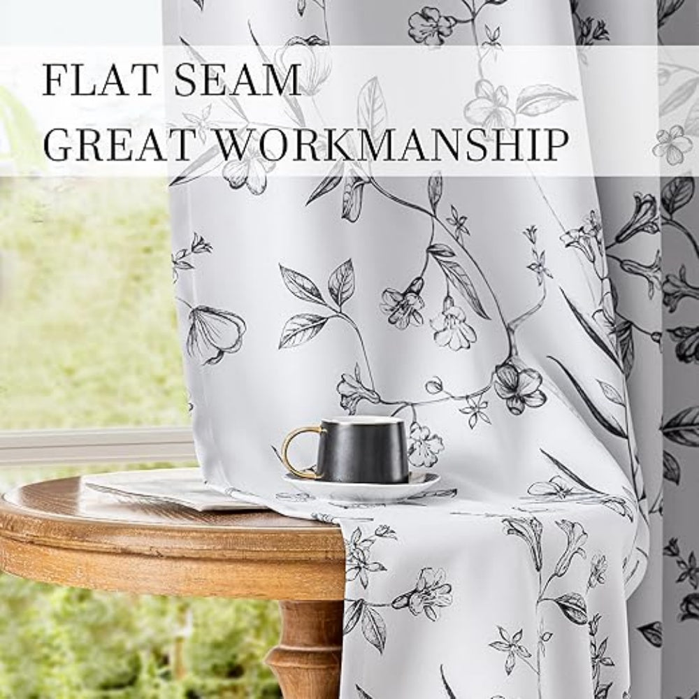 2 Panels 52x63 Inch Floral Pattern 100% Full Blackout Thermal Insulated Grommet Window Curtains