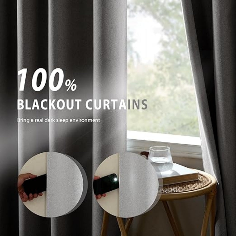 Faux Linen Total Blackout Curtains White Lined Thermal Insulated Noise Reduction Silver Grommet Curtains