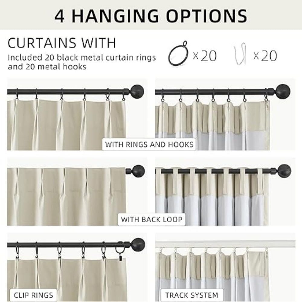 40x90 Inch 100% Full Blackout Thermal Insulated Linen Blend Pinch Pleat Curtains with Multi Hanging Options