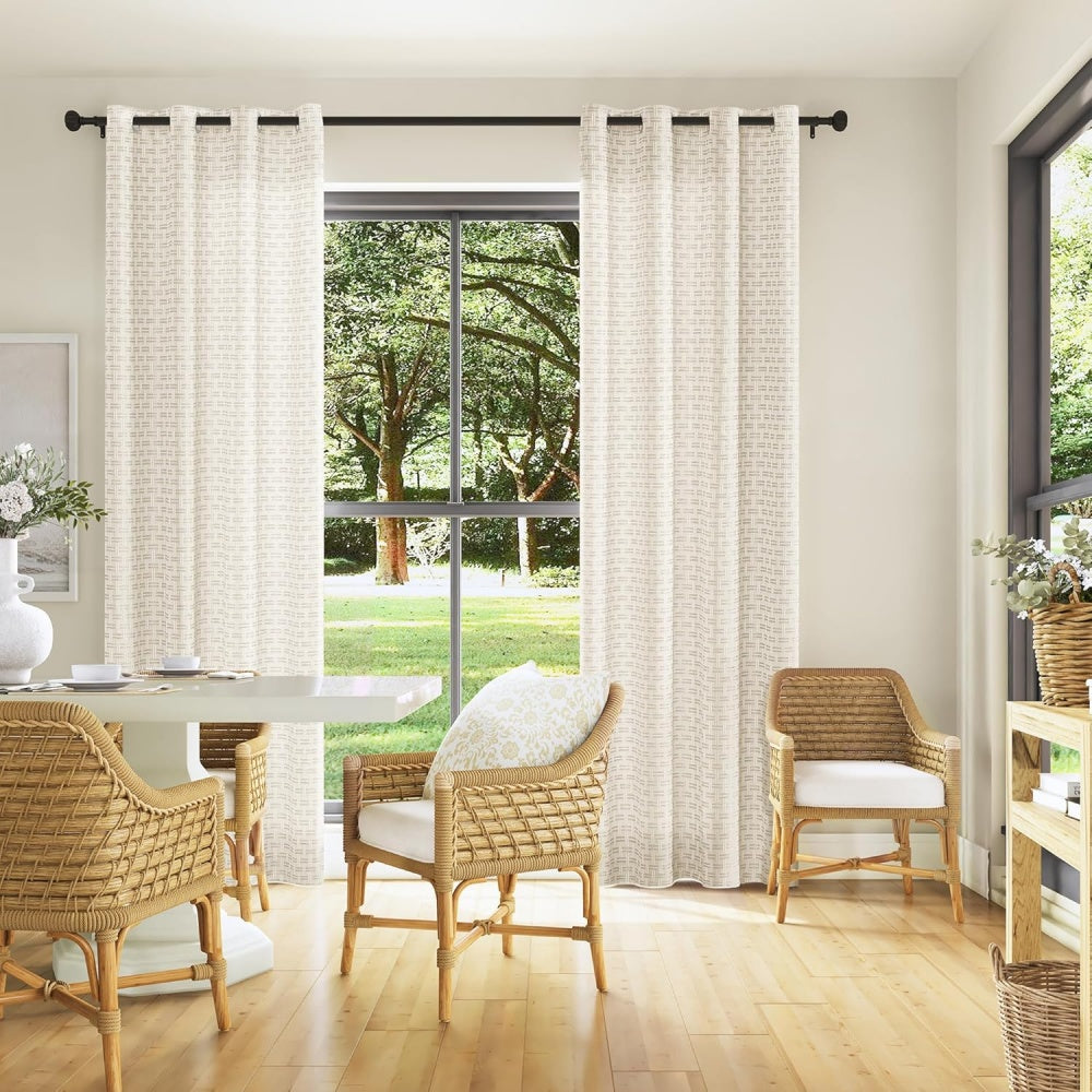 2 Panels 52x90 Inch Elegant Semi Sheer Linen Grommet Curtains, Light Filtering Privacy Window Drapes