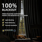 40x96 Inch 100% Full Blackout Thermal Insulated Linen Blend Pinch Pleat Curtains with 4 Flexible Hanging Options