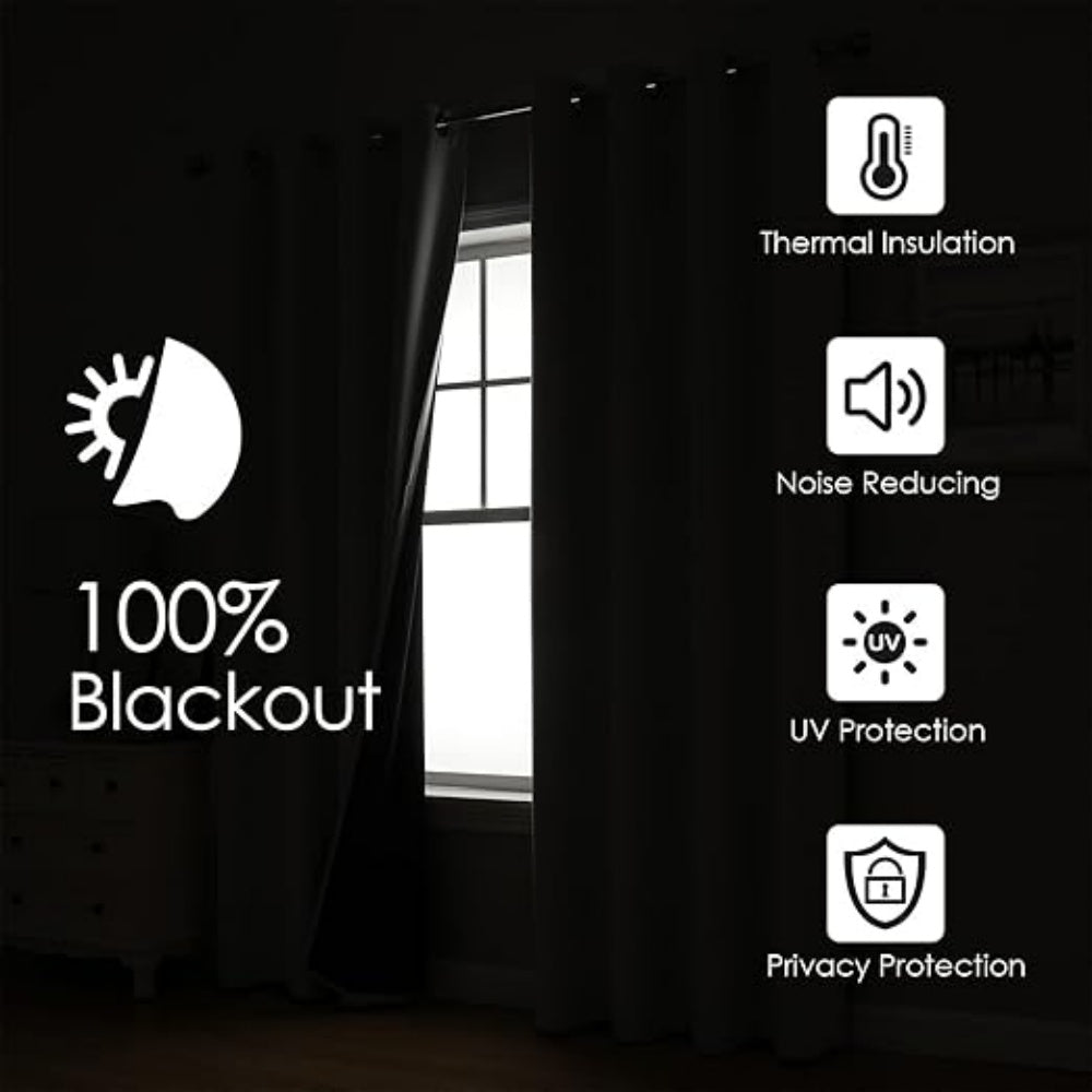 2 Panels 100% Full Blackout Double Layer Polyester Window Curtains, Light Blocking Noise Reducing Thermal Insulated Drapes