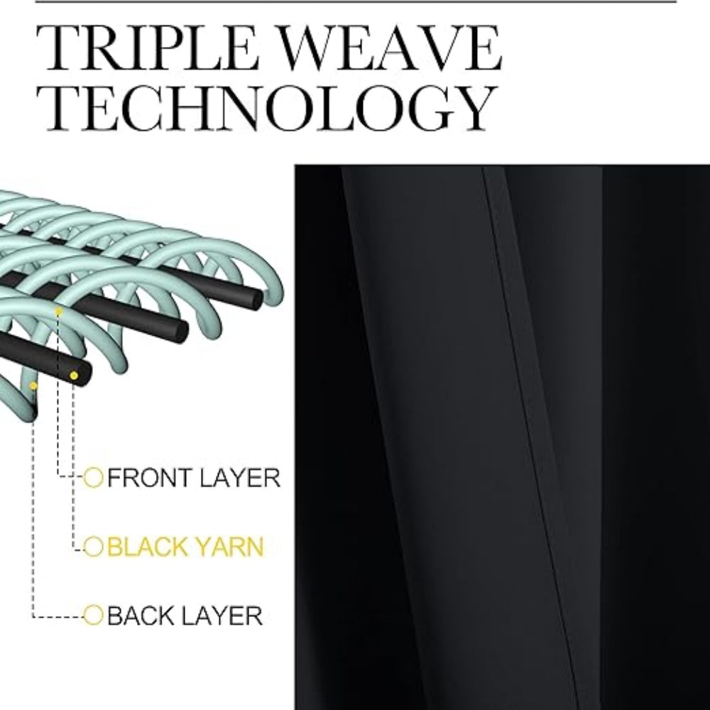 Full Polyester 3-Layer Blackout Curtains Rod Pocket Adjustable Length Thermal Sun Blocking Curtains