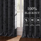 2 Panels 52x63 Inch Floral Pattern 100% Full Blackout Thermal Insulated Grommet Window Curtains